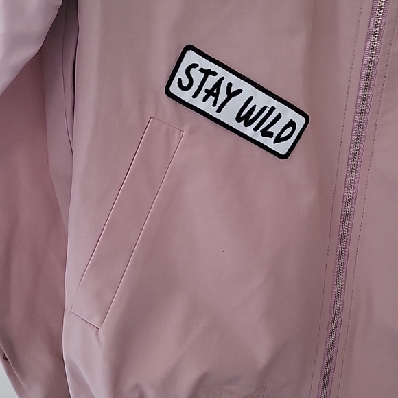 New MIXXO Pink Cotton Blend Bomber Jacket with Cute Word Patches Medium - Picture 7 of 15